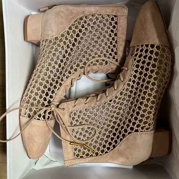 CHRISTIAN DIOR Suede Calfskin Fishnet Naughtily-D Ankle Boot Nude sz 37 - Picture 2 of 8